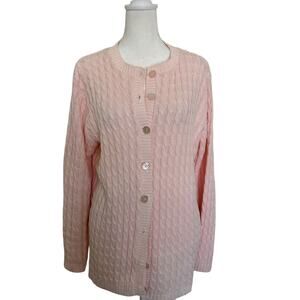 Bedford Fair Cardigan Sweater Cable Knit Pink SZL